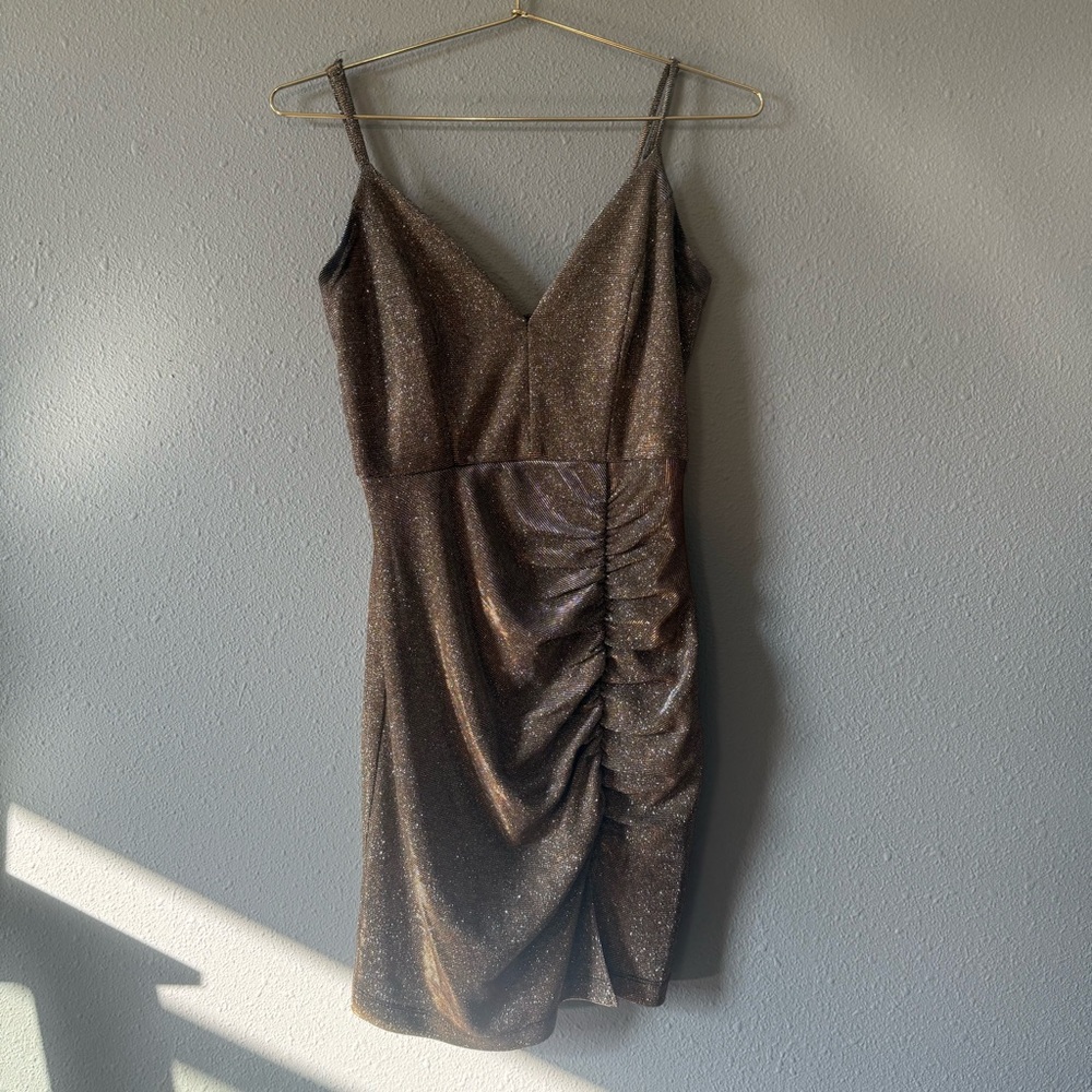 Honey and Rosie Gold Ruched Mini Dress